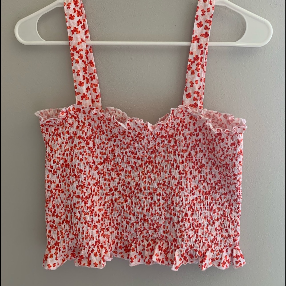 Red and White Floral Crop Top